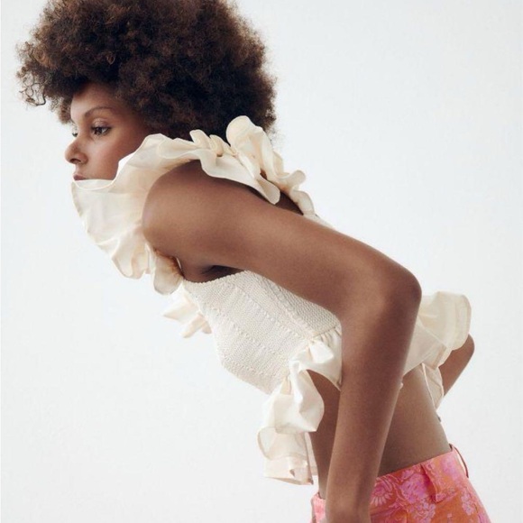 Zara Cream Ruffle PoplinTop - Picture 2 of 5